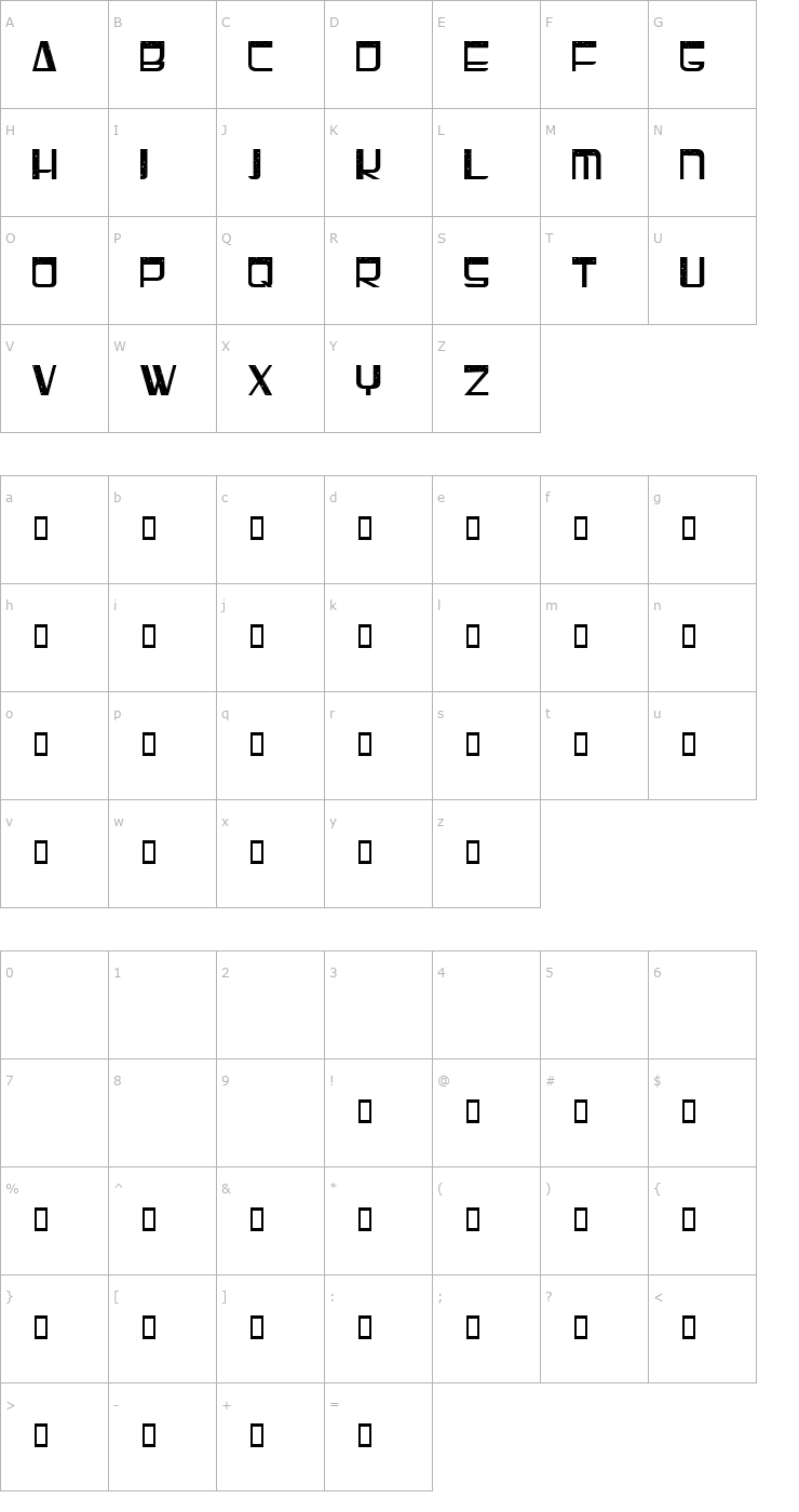 Character Map StarspeederUpright Font