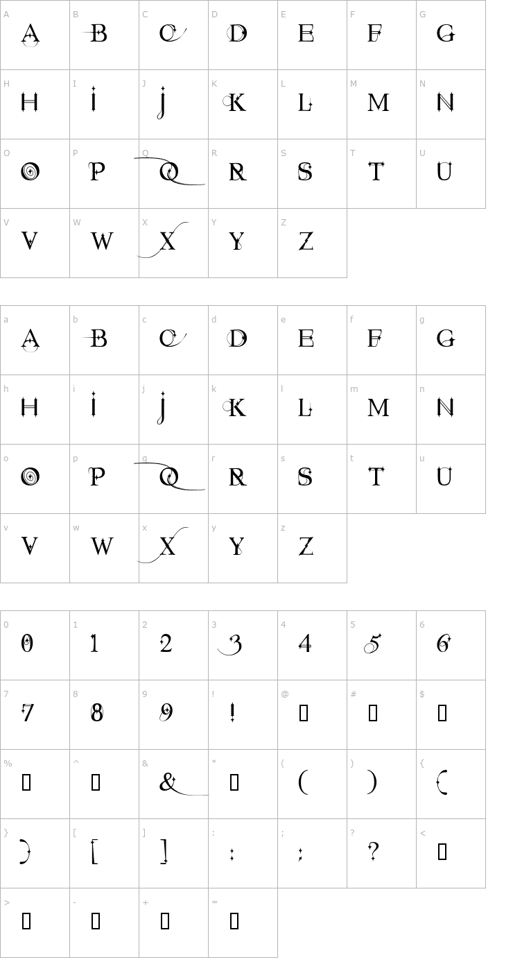 Character Map Starstruck Font