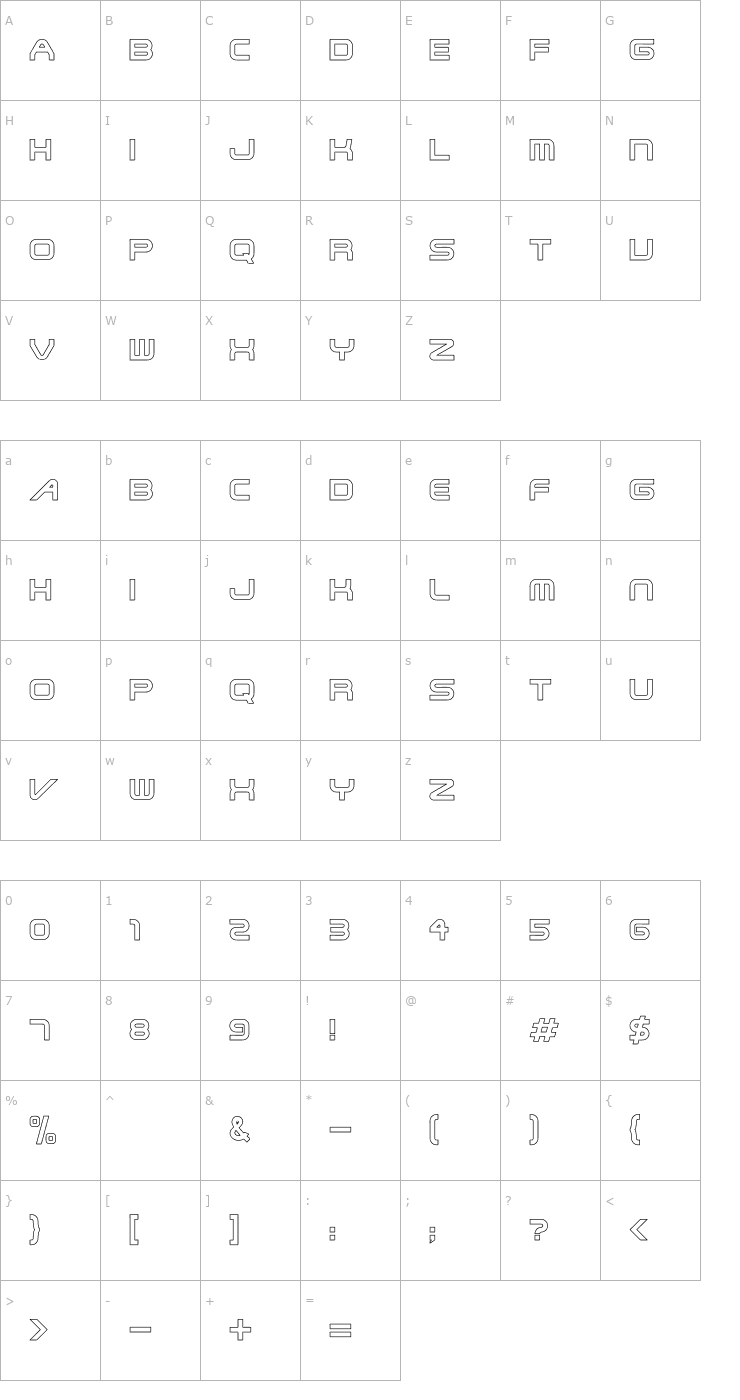 Character Map Steel Hollow Font