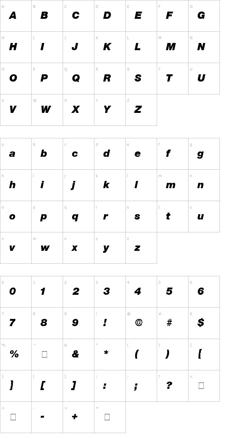 Character Map Stefa Display SSi Italic Font
