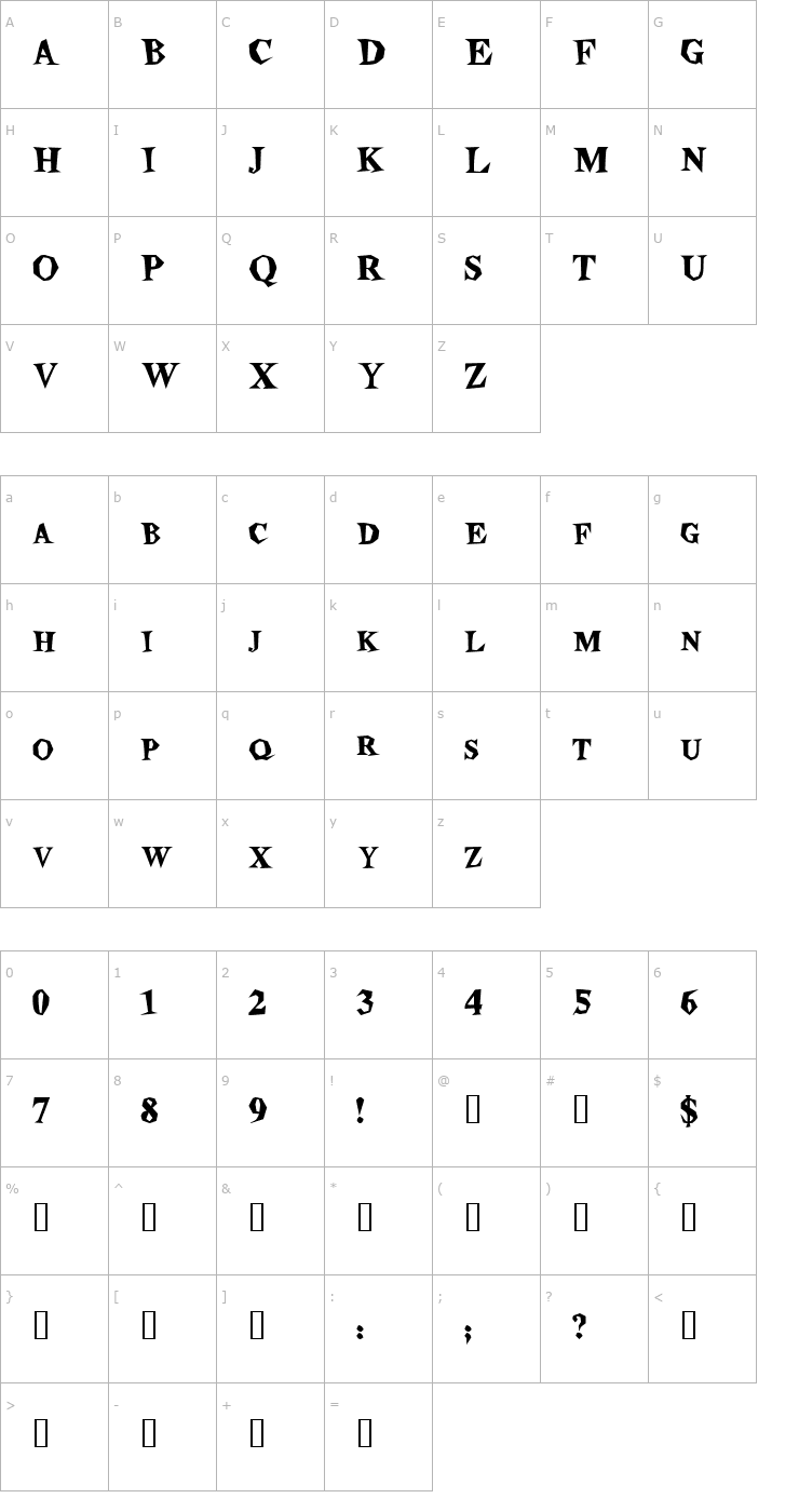 Character Map Stegosaurus Heavy Font