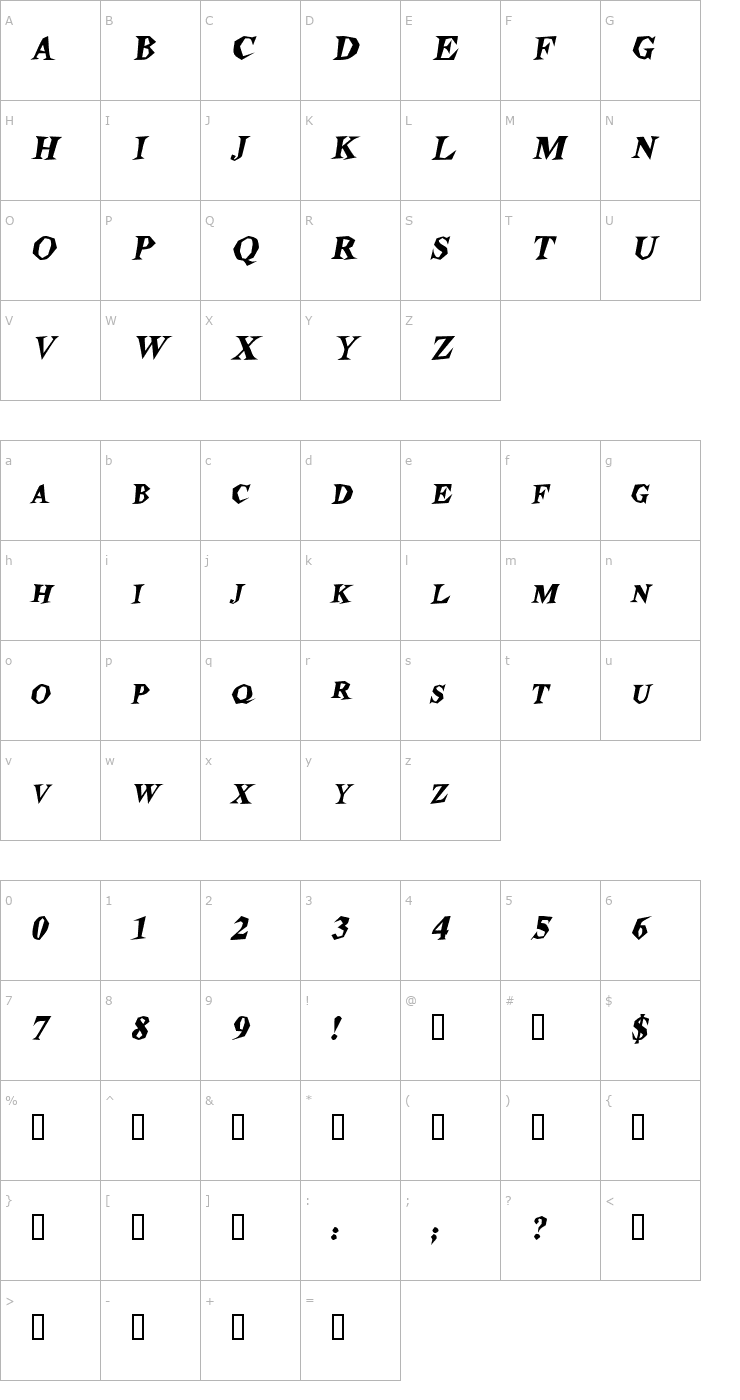 Character Map Stegosaurus HeavyItalic Font