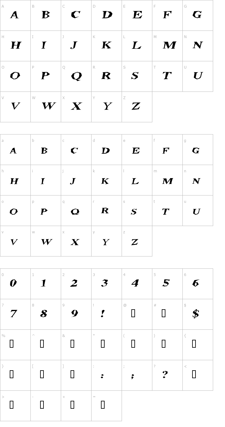 Character Map StegosaurusExtended Italic Font