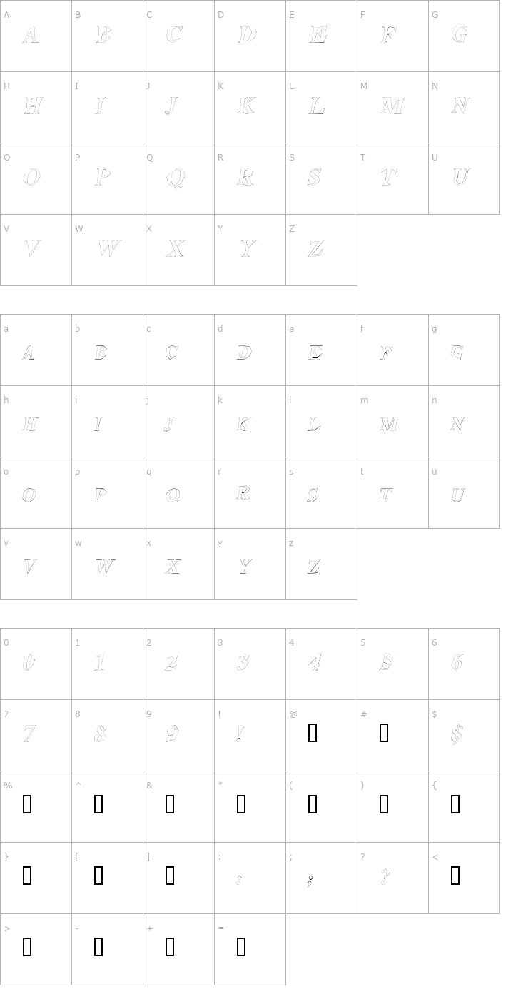 Character Map StegosaurusOutline Italic Font