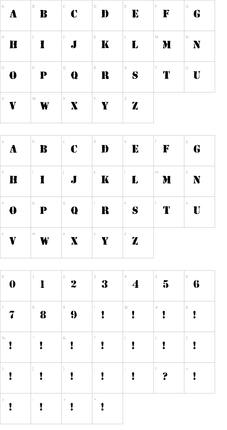 Character Map Stencil-grungy Font