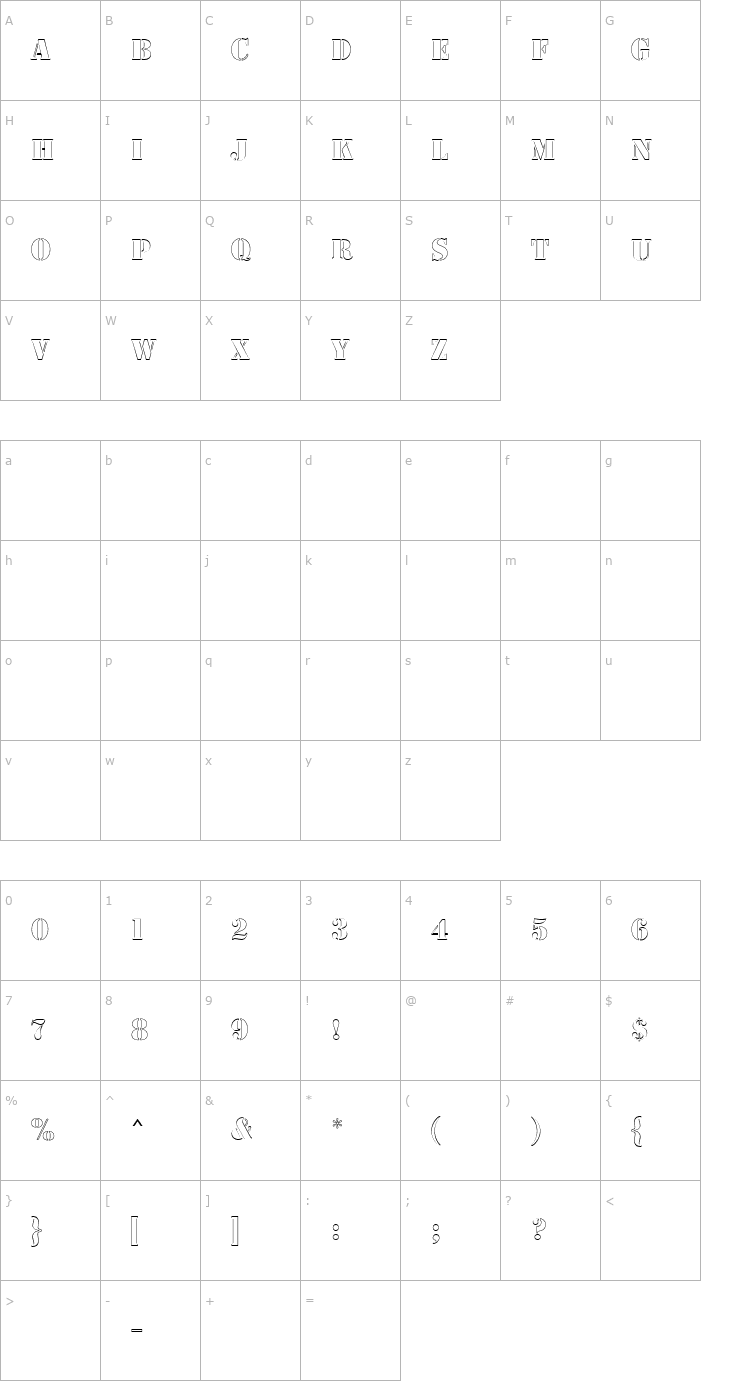 Character Map Stencil MN Outline Font