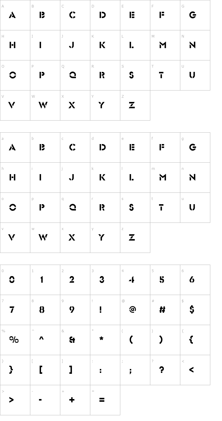 Character Map Stencil Sans Font
