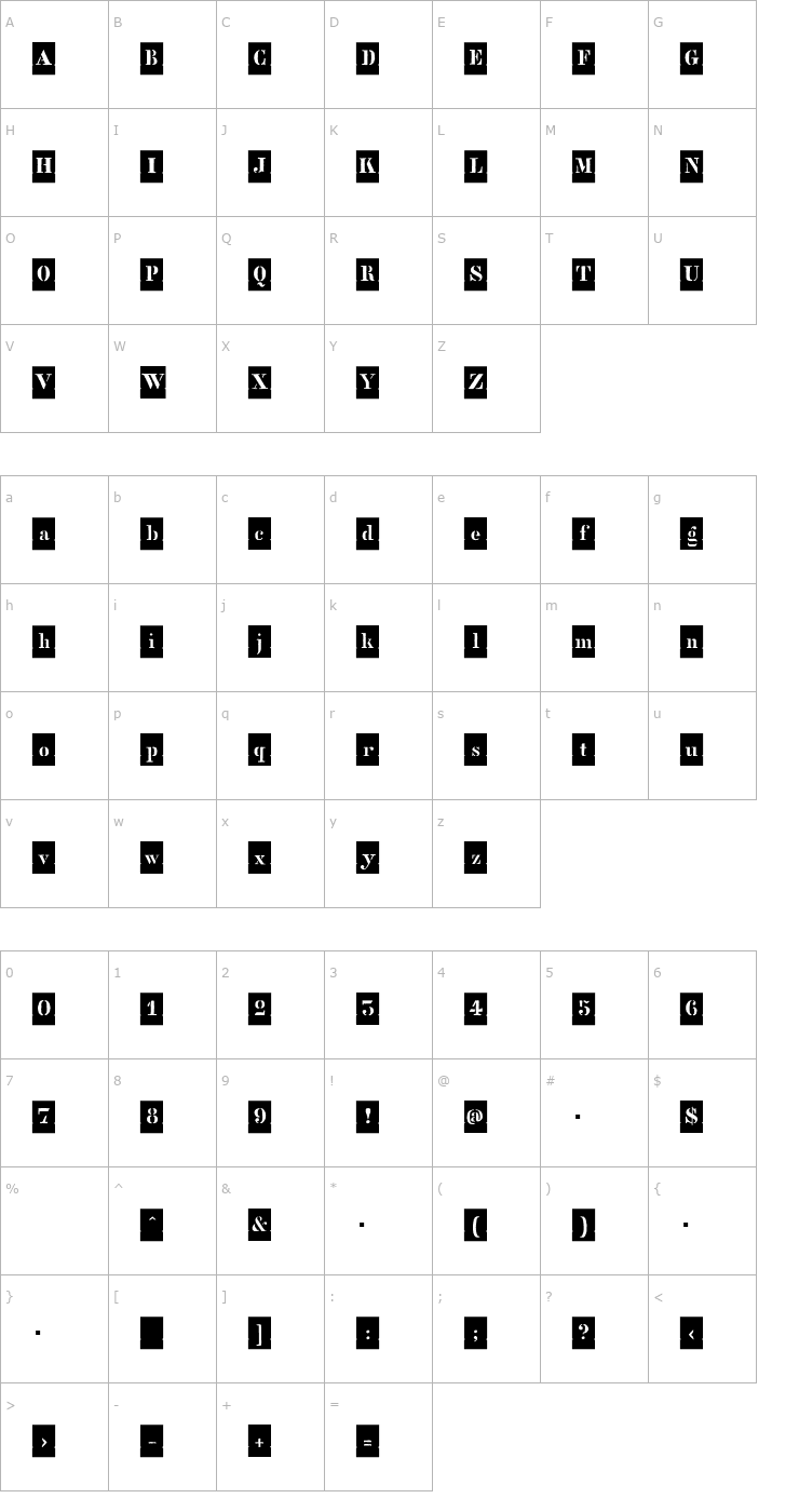 Character Map StencilFull-Negative Font
