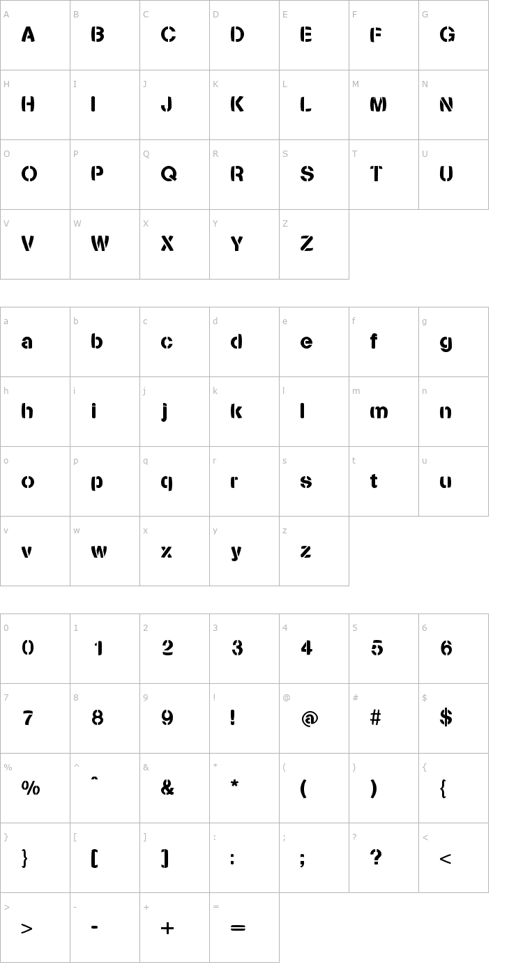 Character Map Stencilia-Bold Font