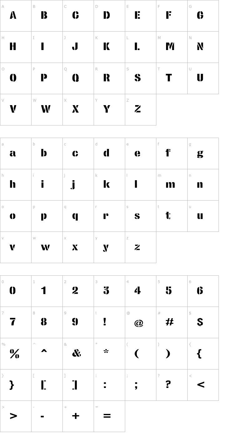 Character Map StencilSans Extrabold Font