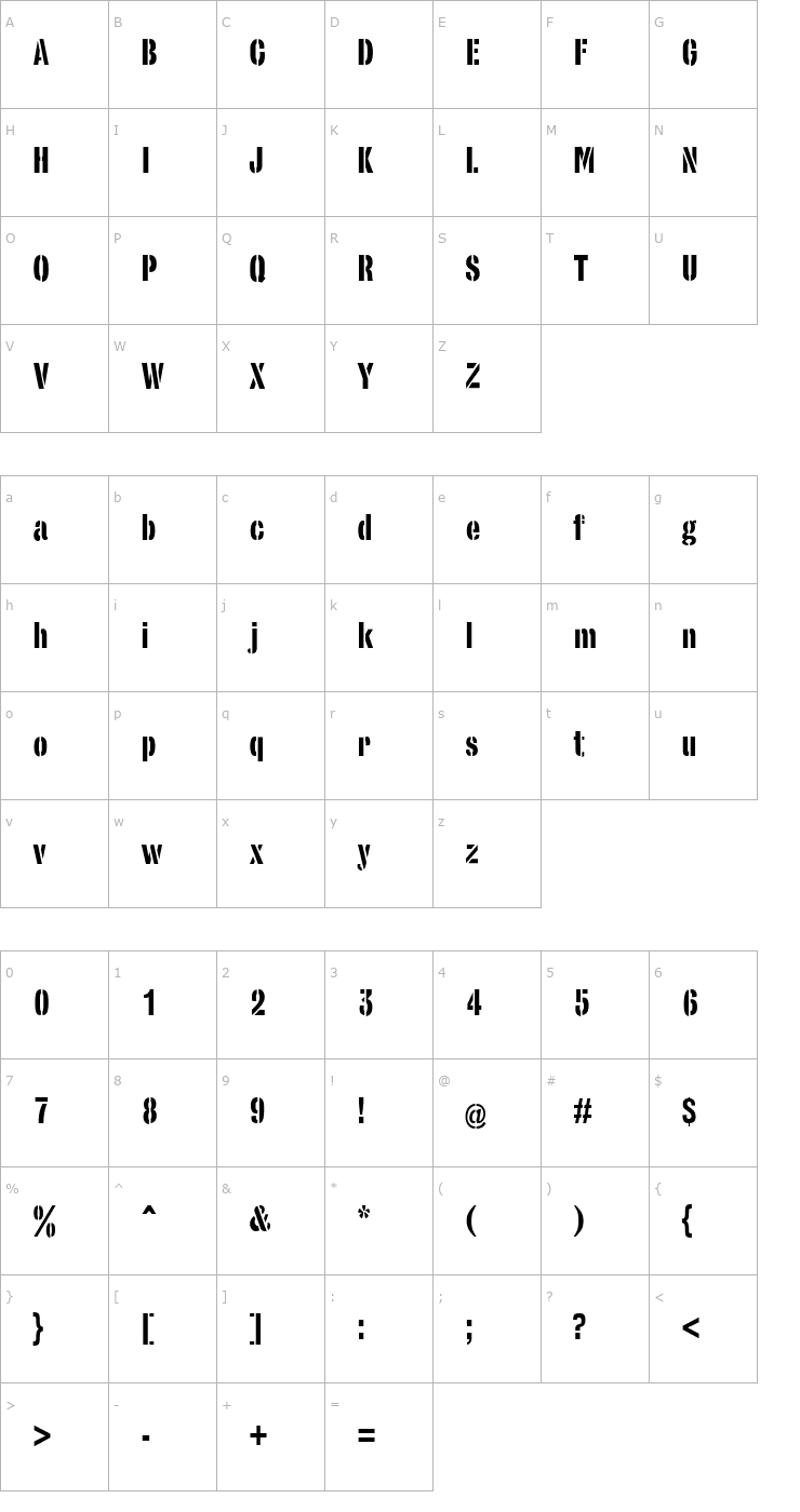 Character Map StencilSans Regular Font