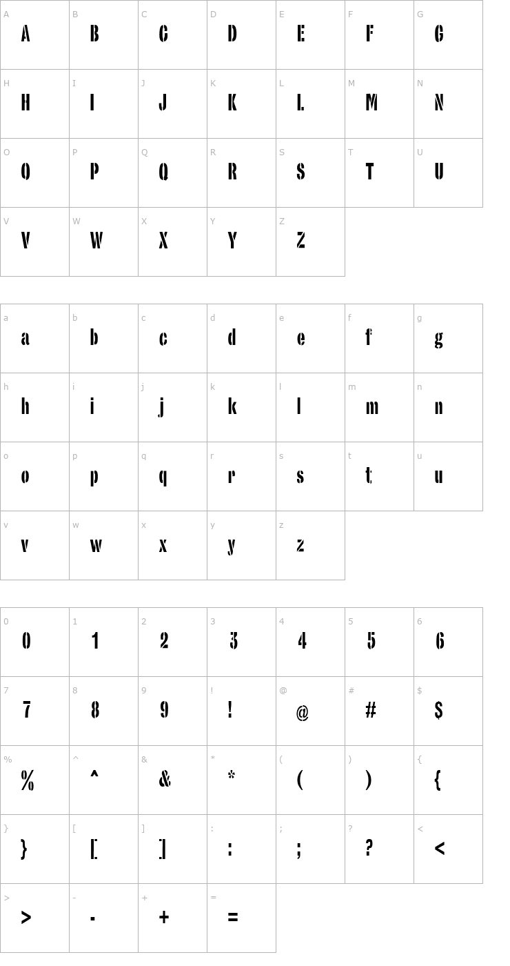 Character Map StencilSansCondensed Regular Font