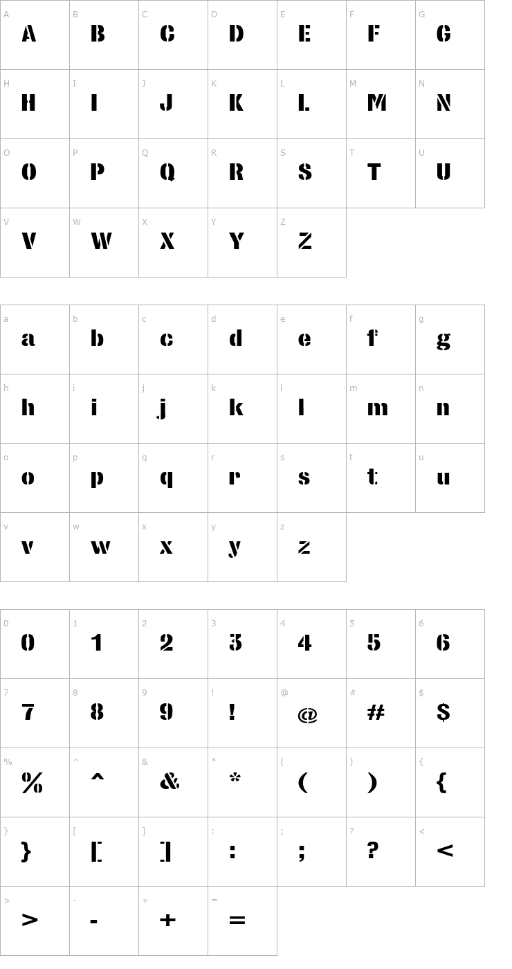 Character Map StencilSansXB Font