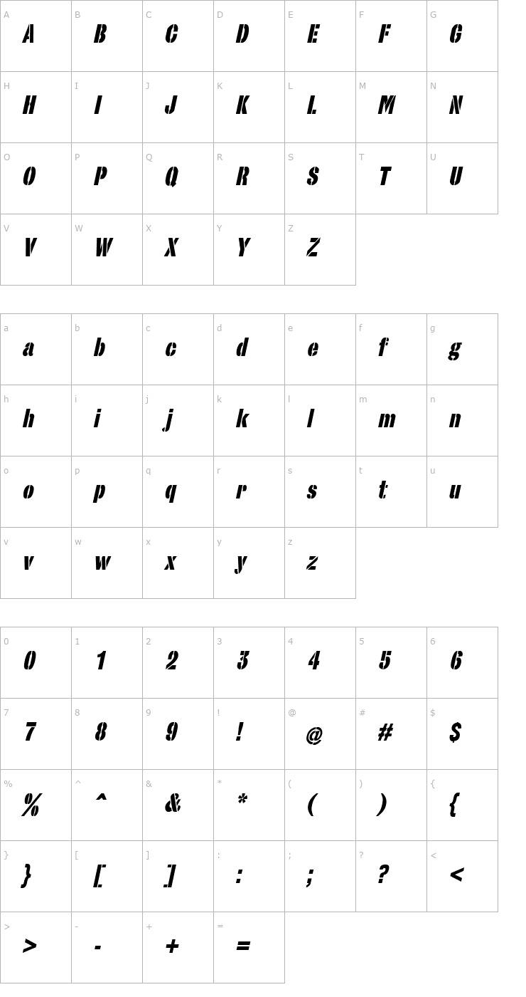 Character Map StencilSet BlackOblique Font