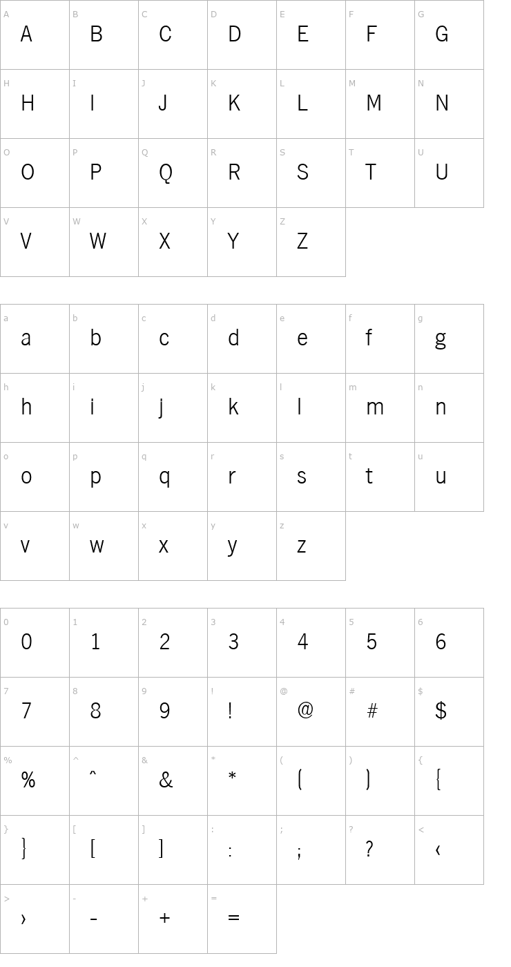 Character Map StephenBecker-ExtraLight Font