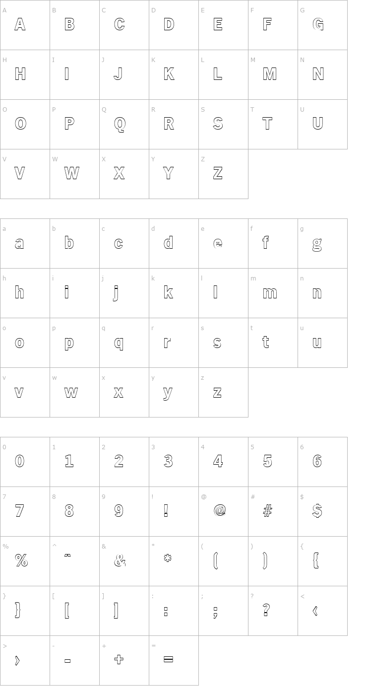 Character Map StephenBeckerOutline-ExtraBold-Regular Font