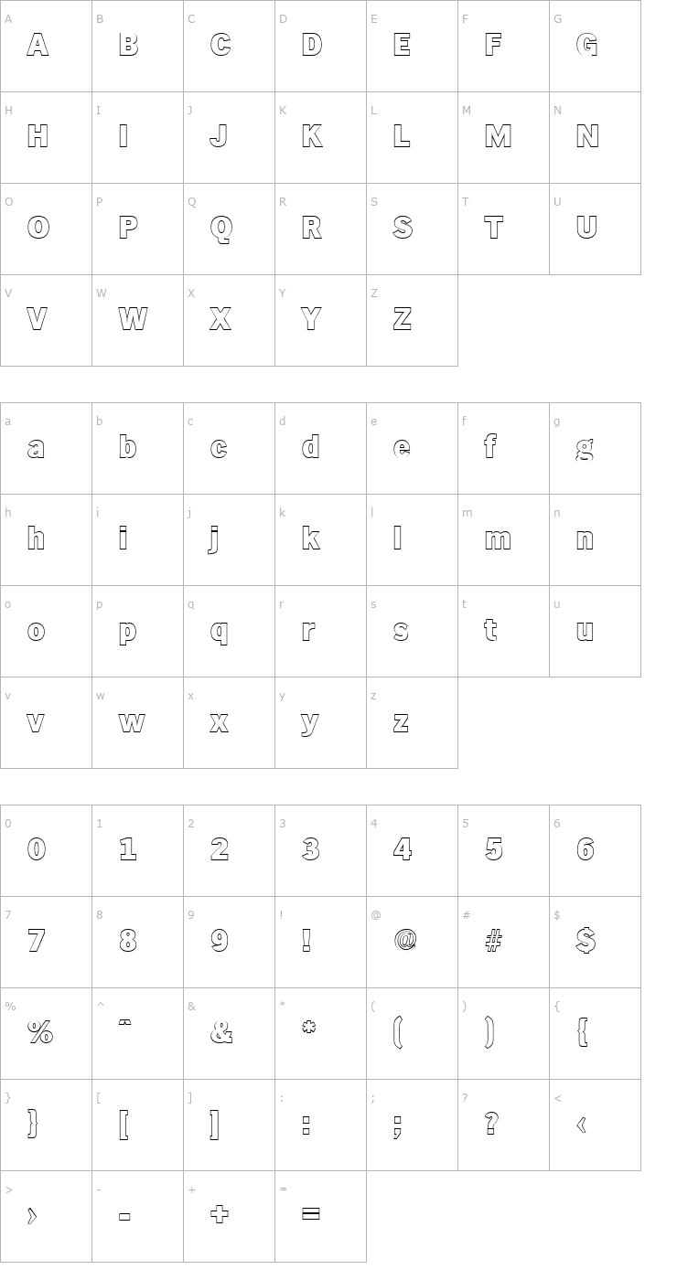 Character Map StephenBeckerOutline-Heavy-Regular Font
