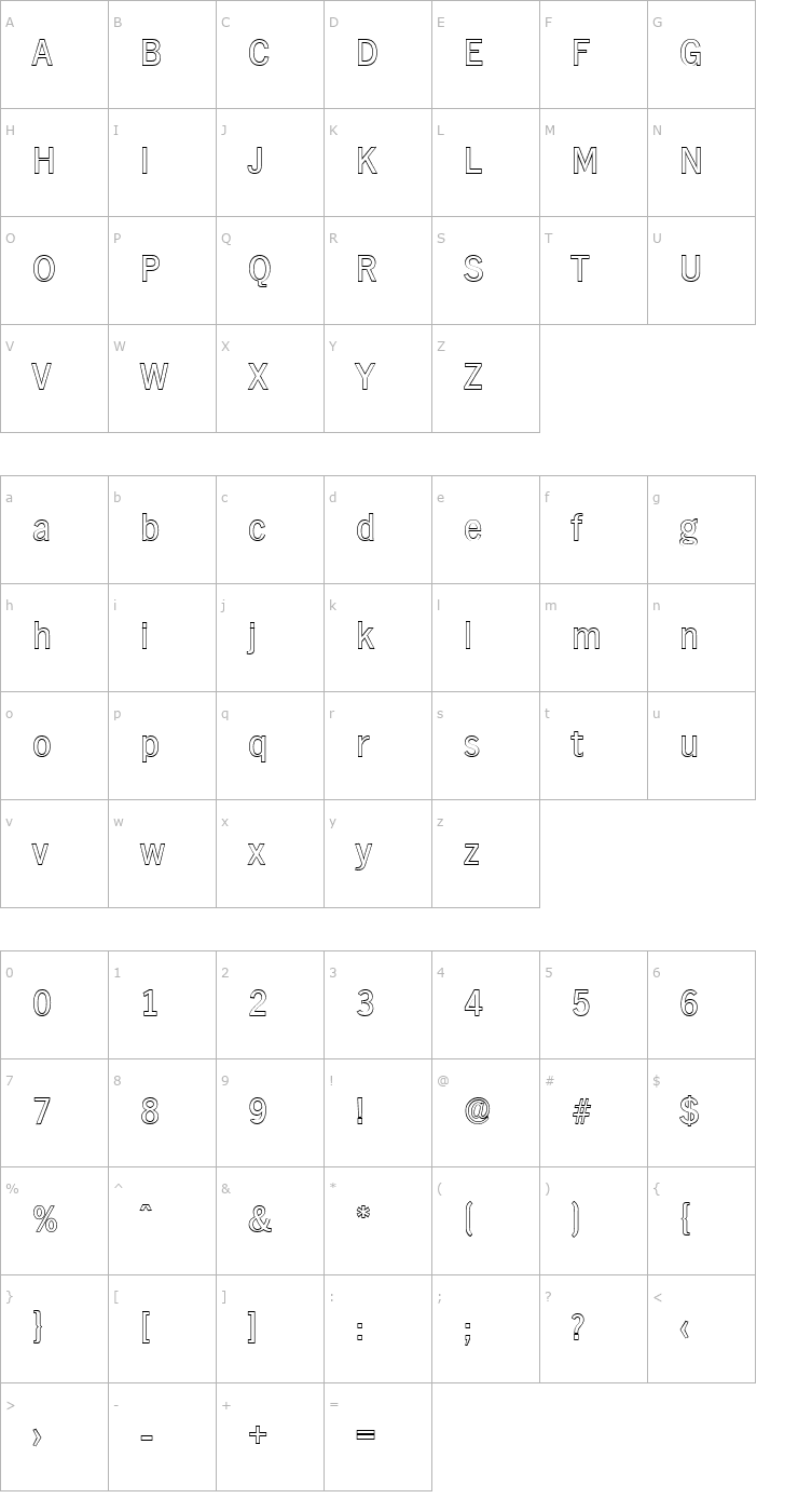 Character Map StephenBeckerOutline-Regular Font