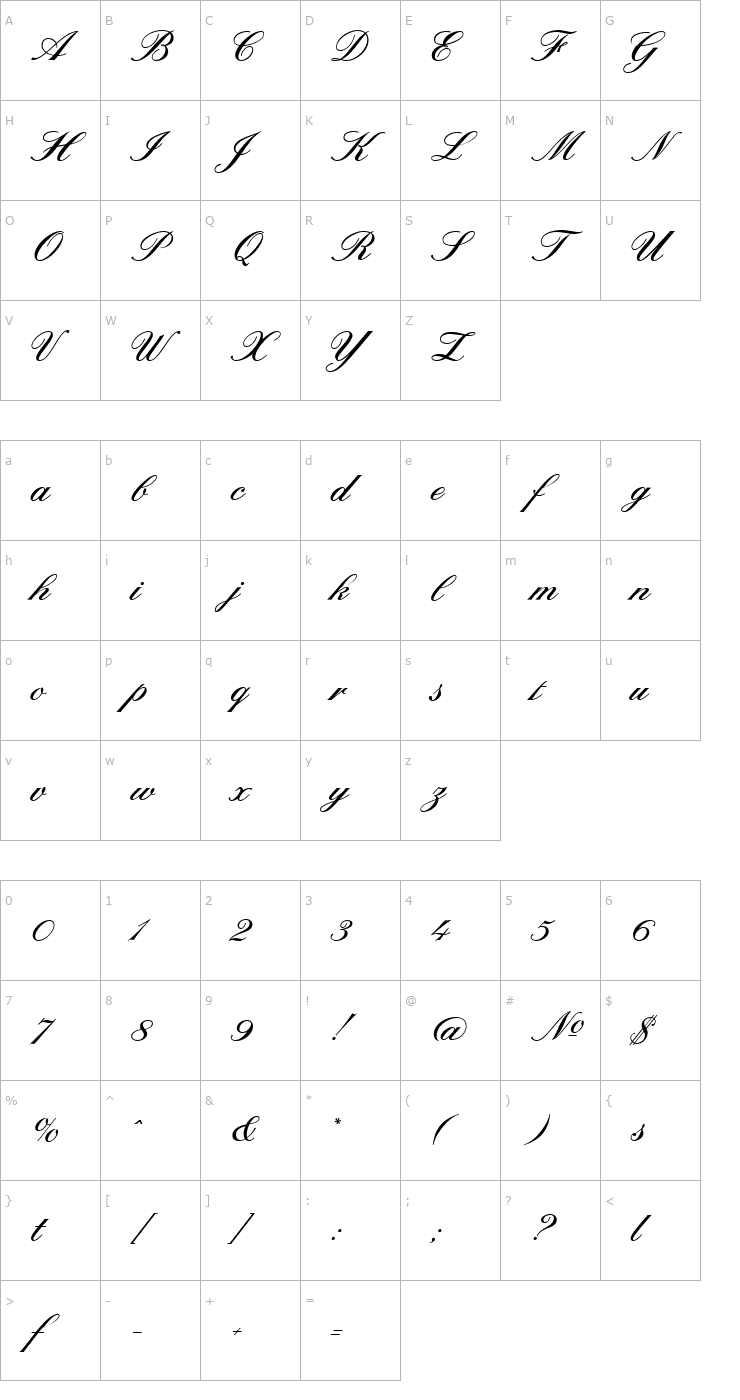 Character Map Sterling Script Font