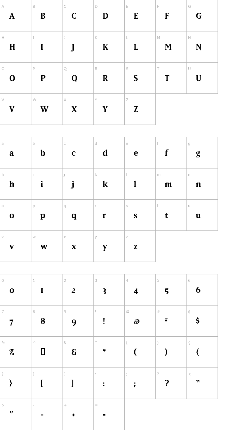Character Map STICadillacBold Font