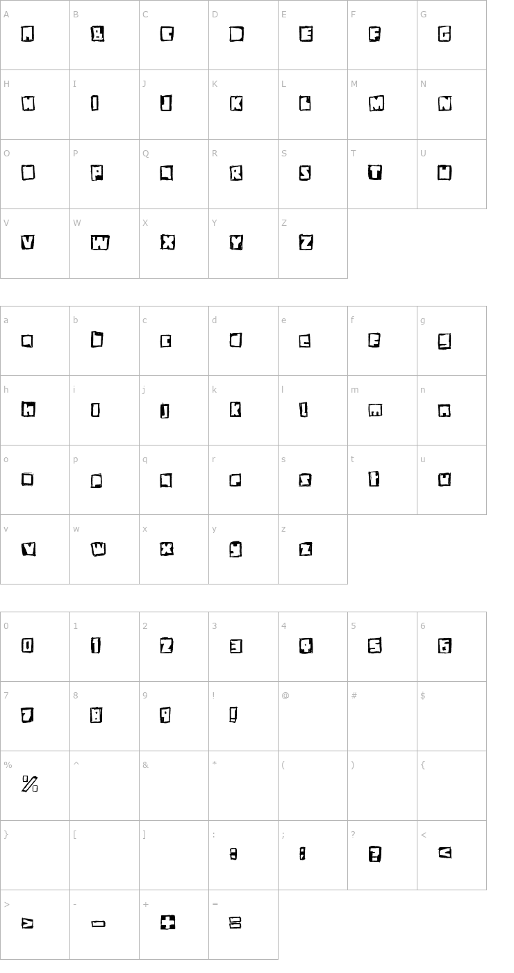 Character Map Stiff Neck Font