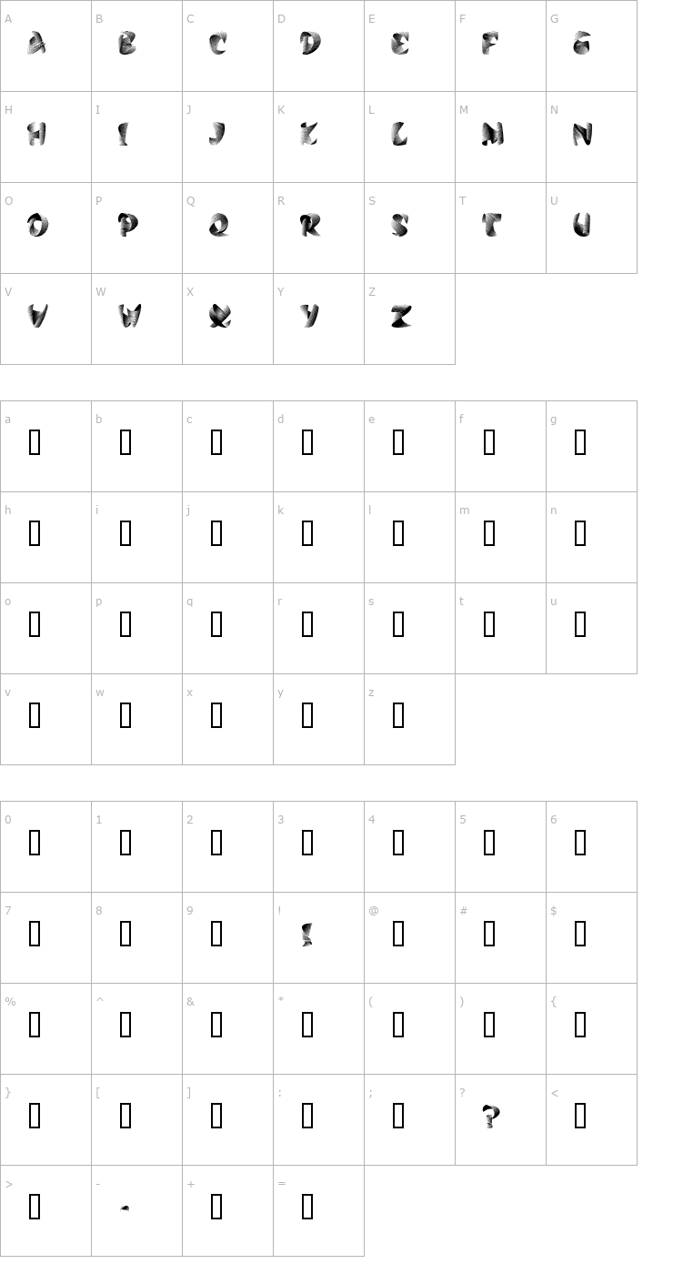 Character Map Stiletto Silver Font