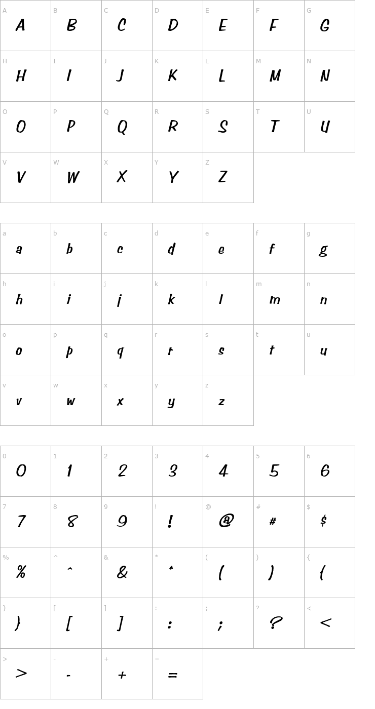 Character Map Stimpson HeavyOblique Font