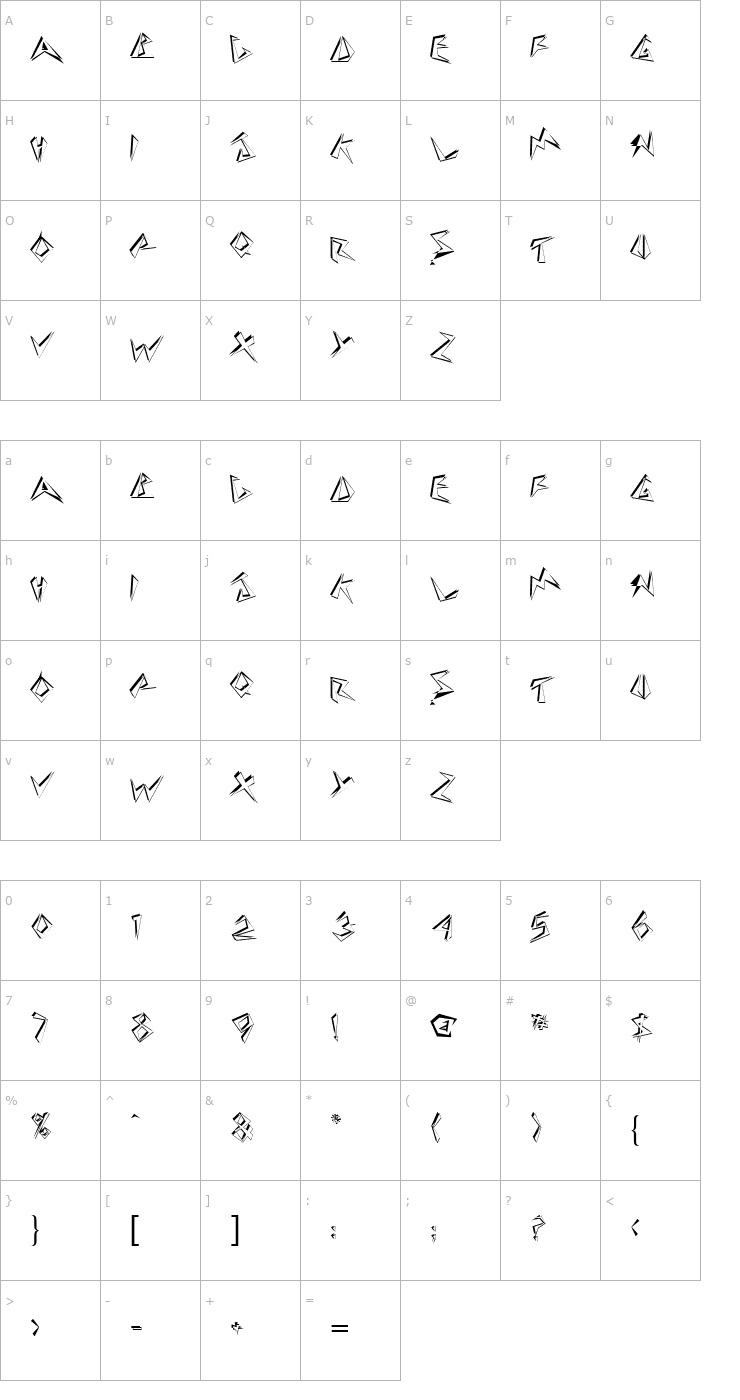 Character Map StingerShadow Regular Font