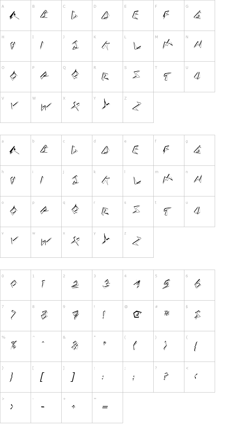 Character Map StingerShadowSkewed Regular Font