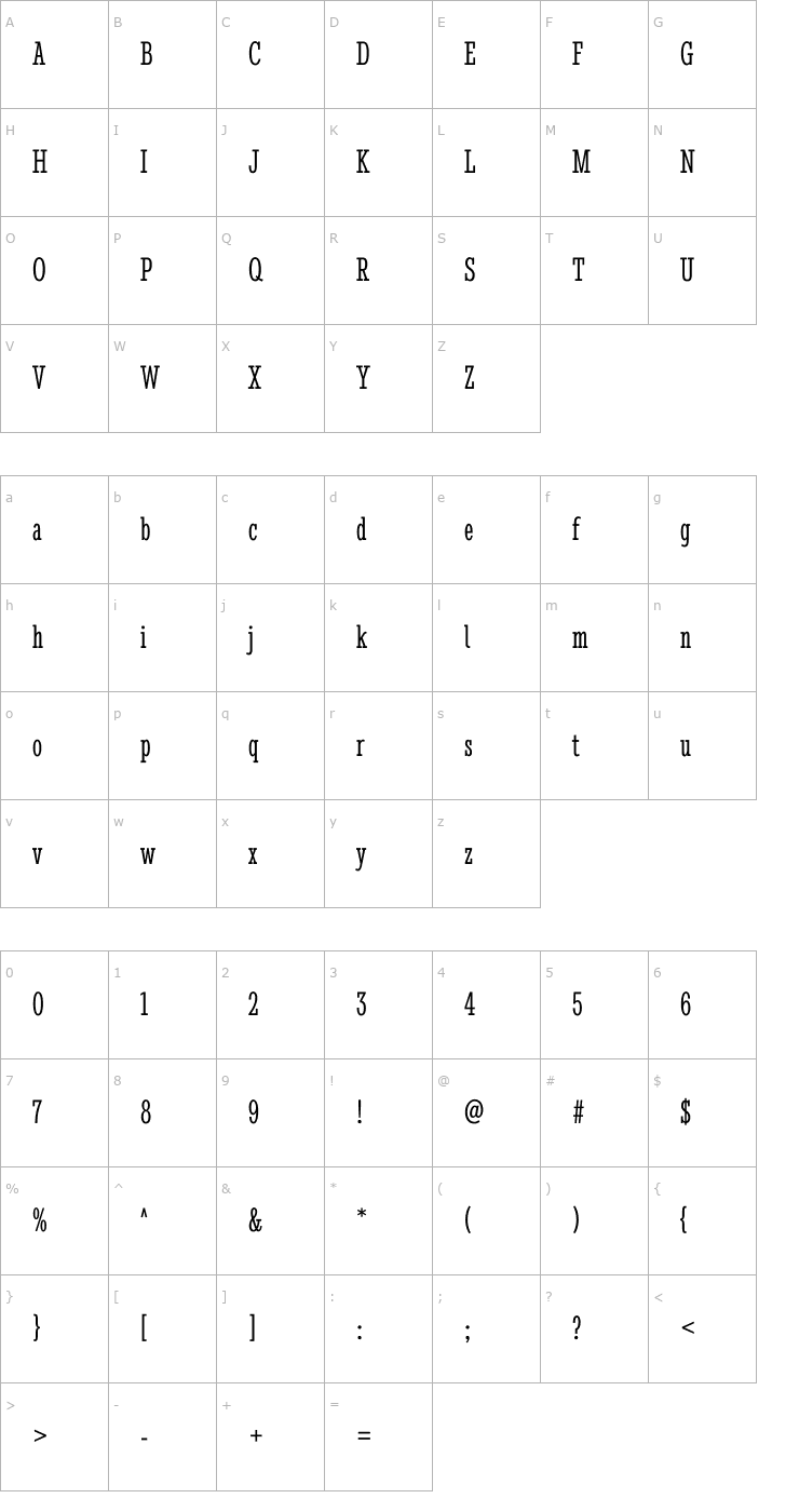 Character Map Stint Ultra Condensed Font