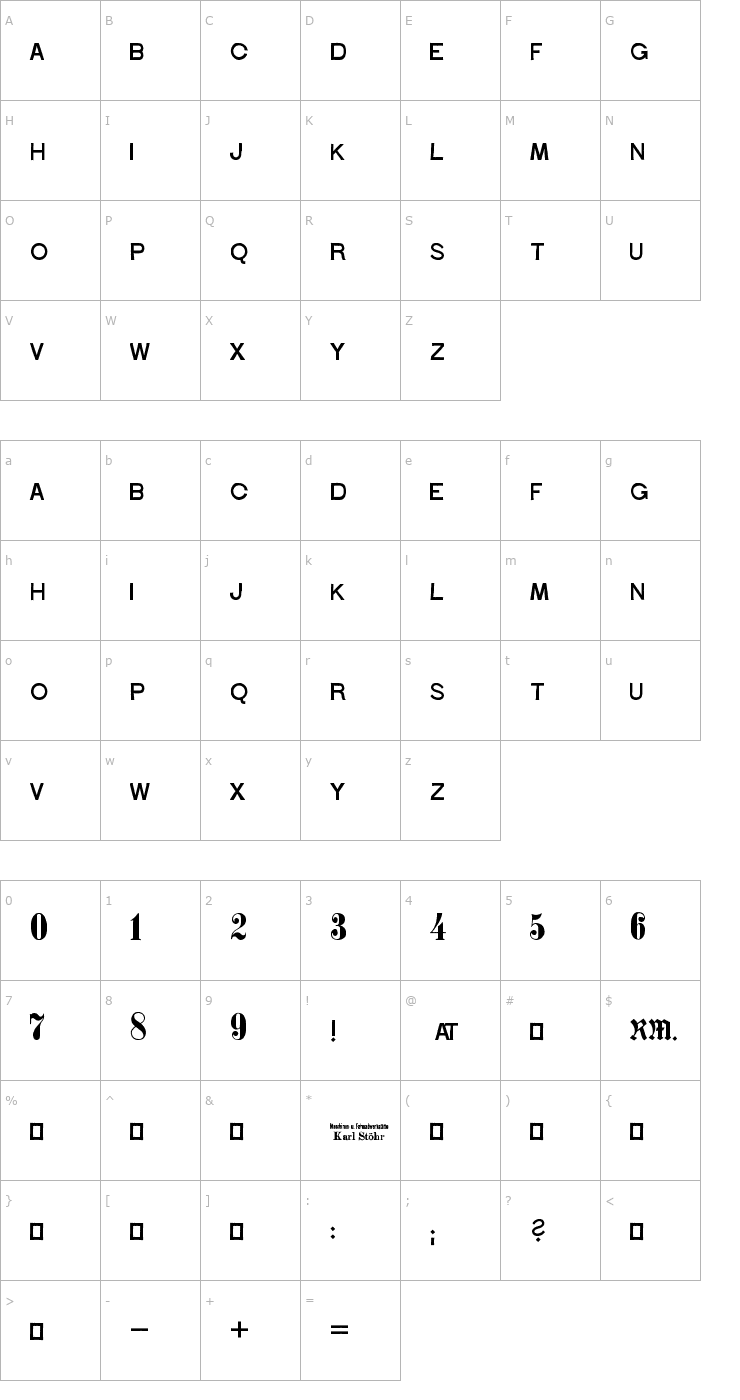 Character Map Stöhr Numbers Font