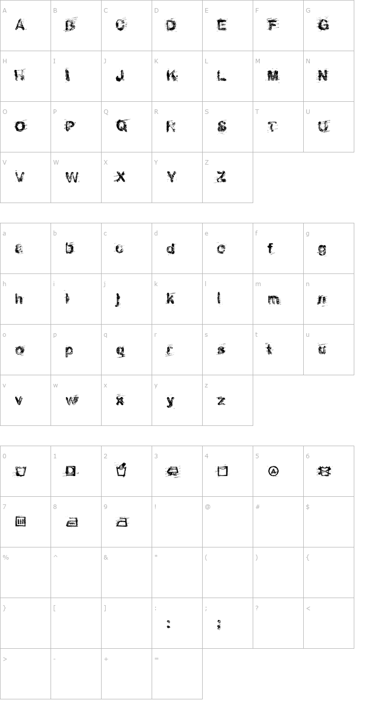 Character Map Stoned Wash 6 Font