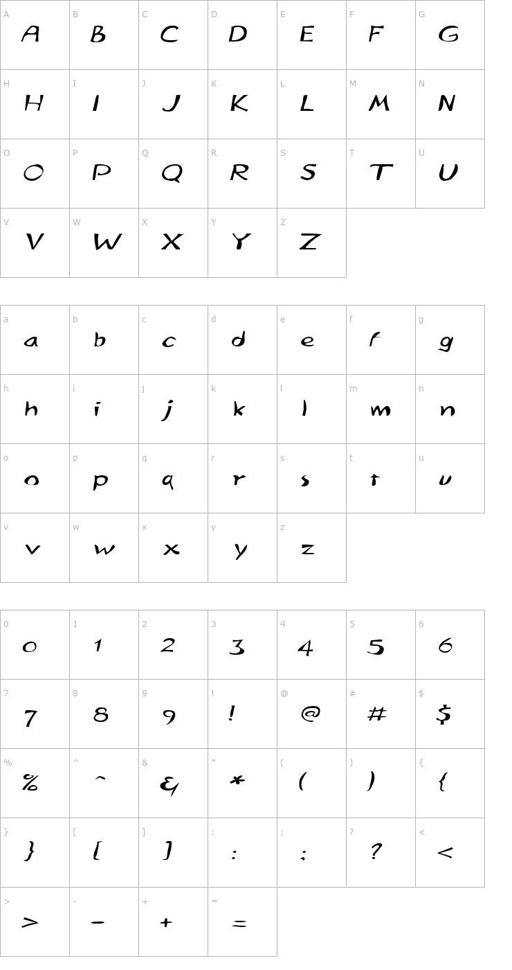 Character Map StonehengeExtended Italic Font
