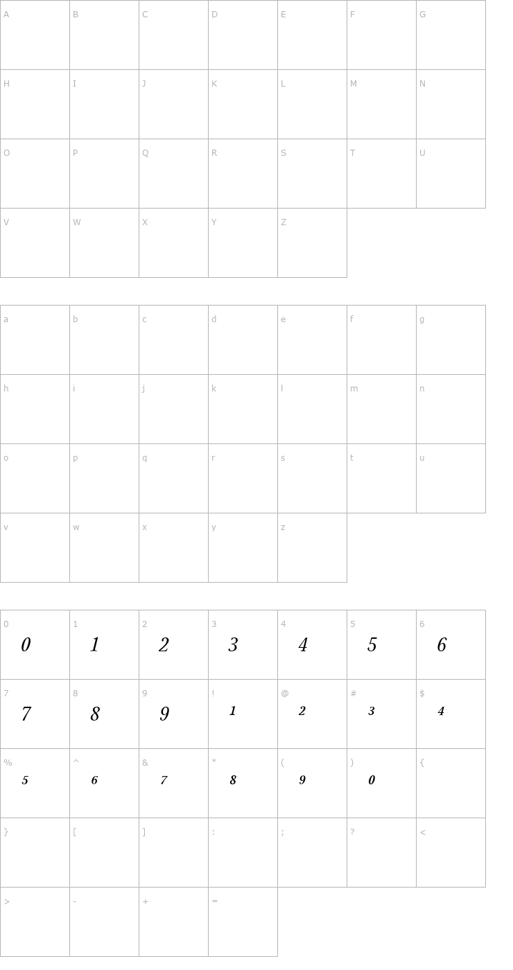 Character Map StonePrint-ItalicFracs Font