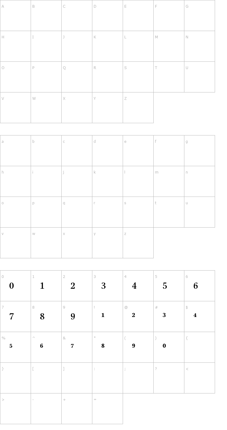 Character Map StonePrint-SemiboldFracs Font