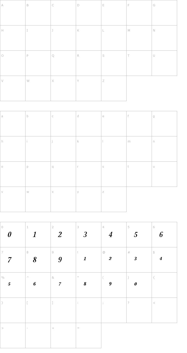 Character Map StonePrint-SemiboldItalicFracs Font