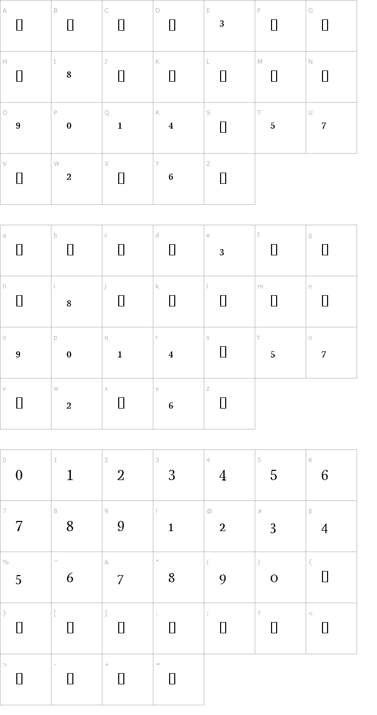 Character Map StonePrintFracs Font