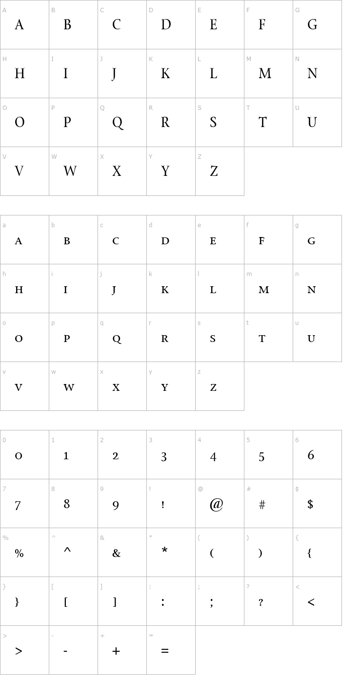 Character Map StonePrintSmallCaps Font