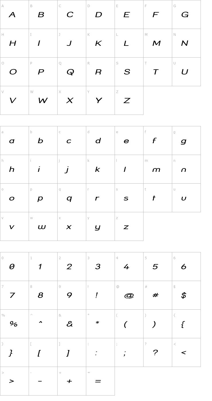 Character Map Street - Compressed Italic Font