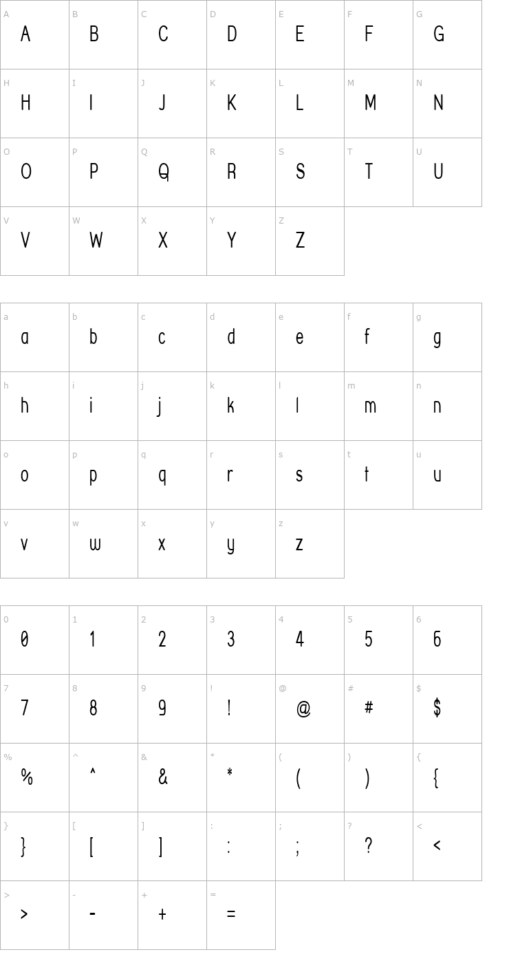 Character Map Street Corner Narrow Font