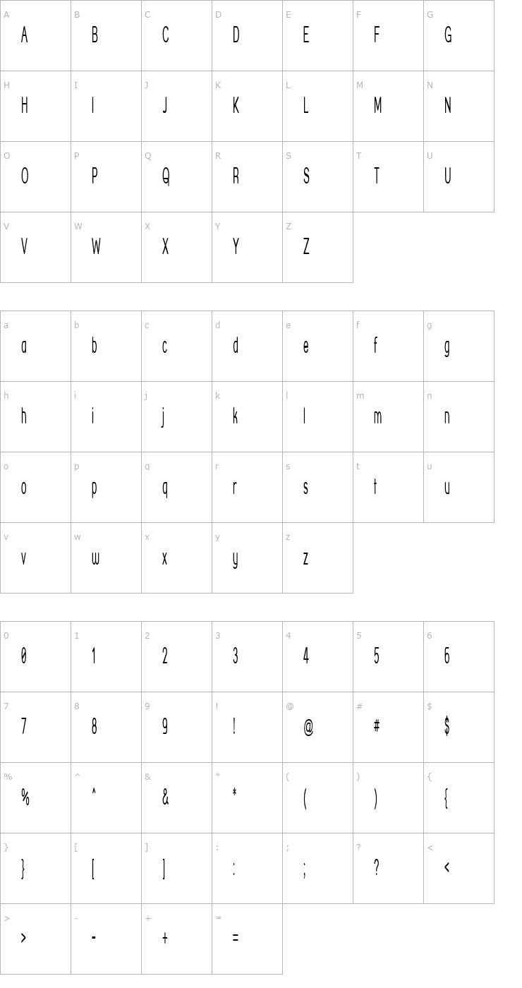 Character Map Street Corner Narrower Font