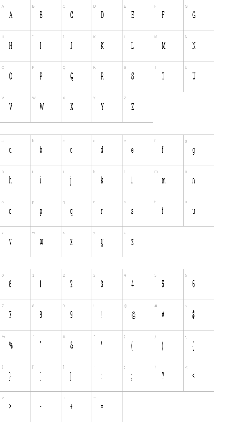 Character Map Street Corner Slab Narrower Font