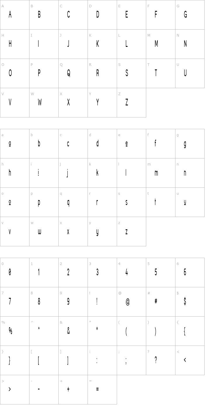 Character Map Street Corner Upper Narrower Font