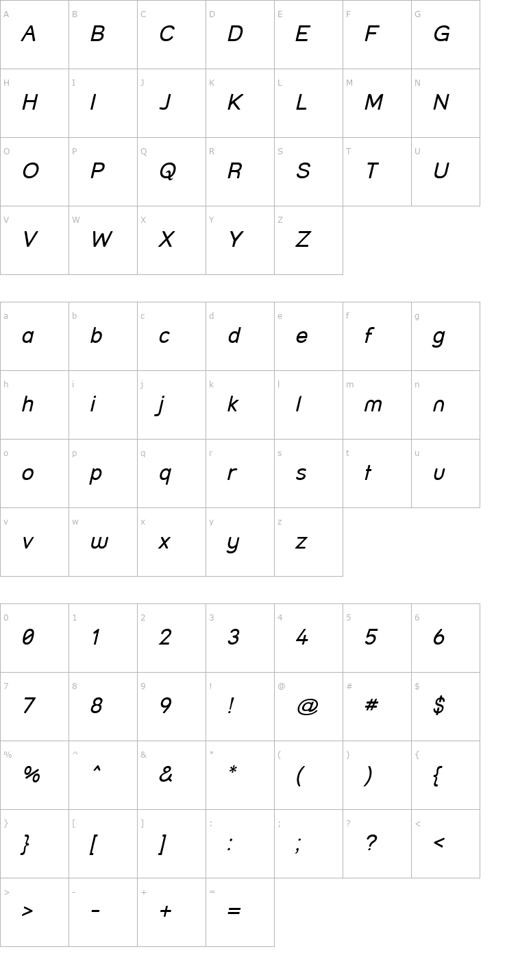 Character Map Street Italic Font