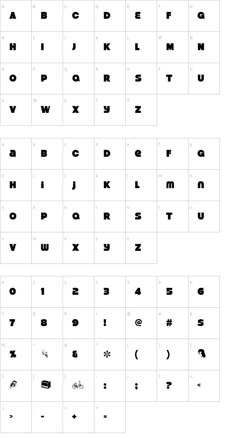 Character Map Strenuous Font