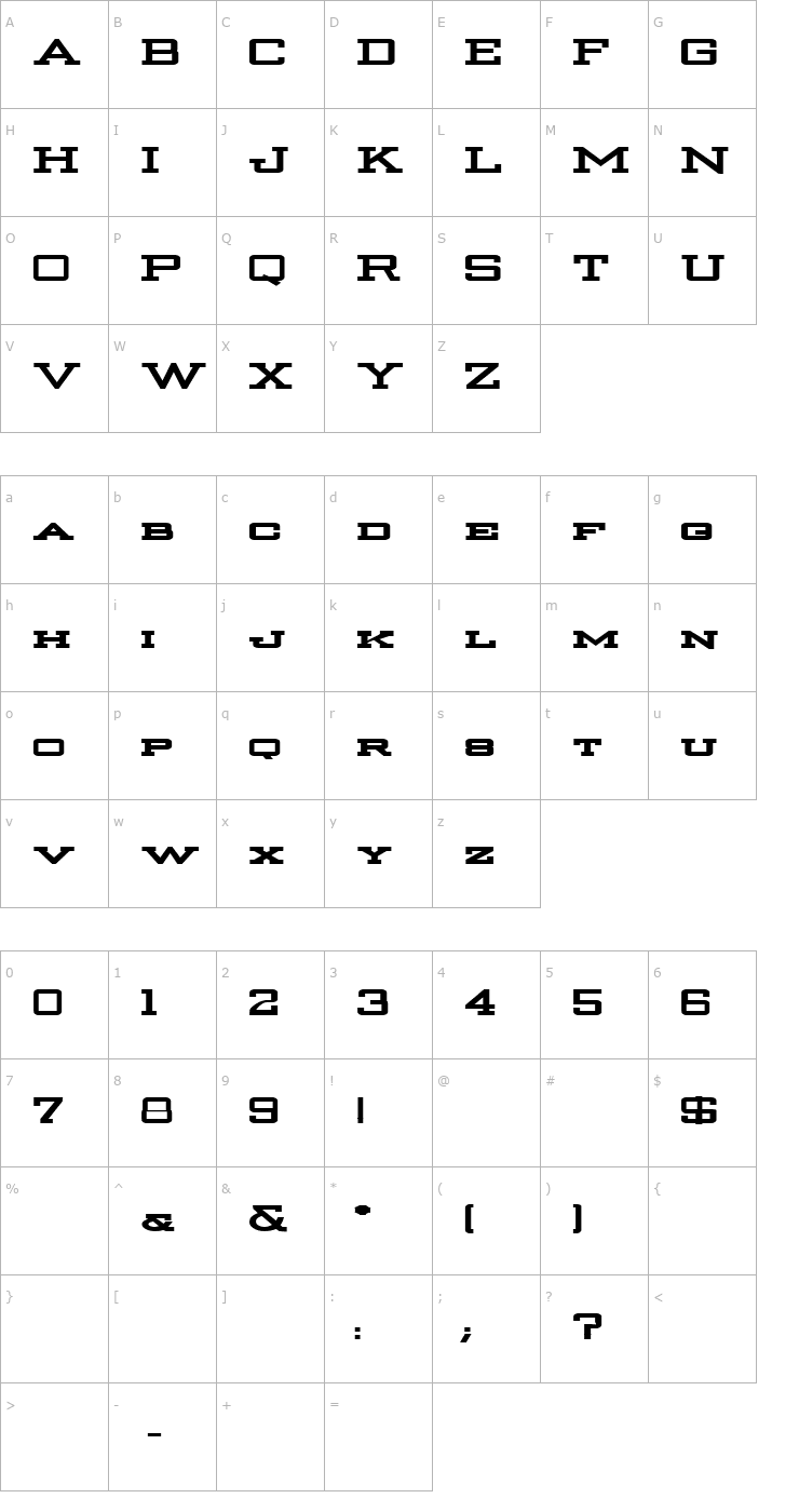 Character Map Strongman Bold Font
