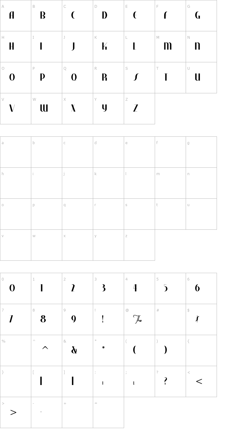 Character Map Studebaker Font