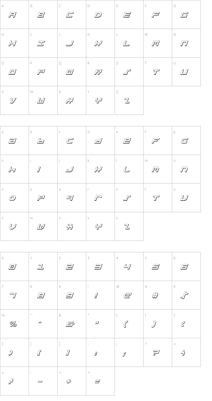 Character Map Stuntman Shadow Italic Font