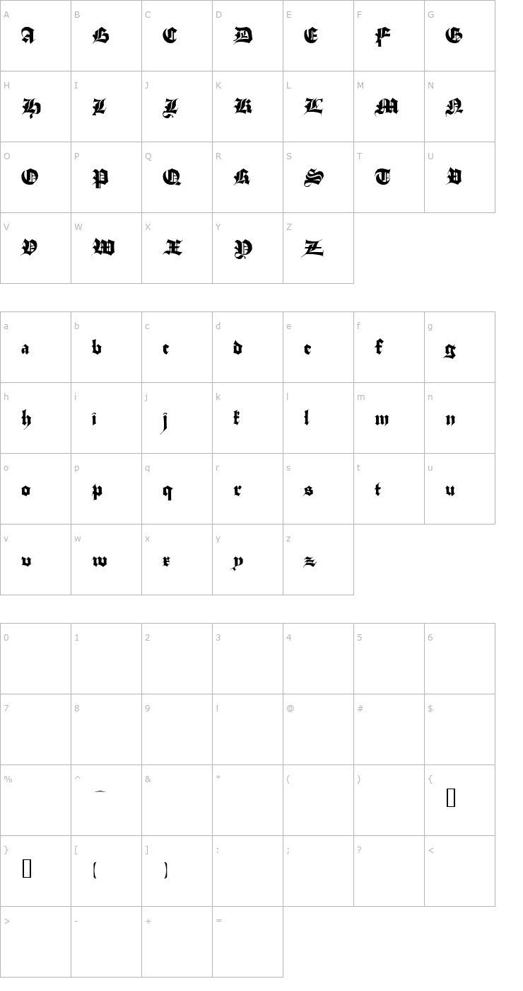 Character Map Stuttgart Gothic Demo Font