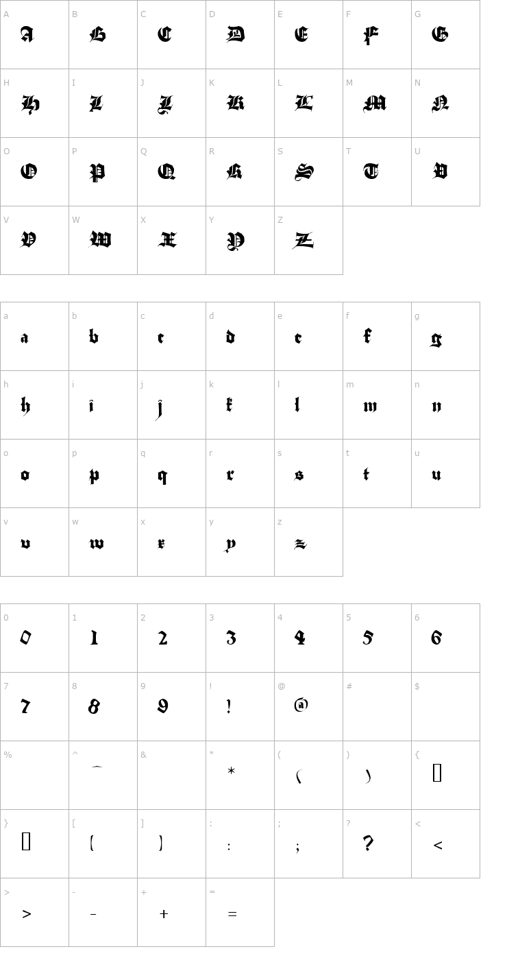Character Map Stuttgart Gothic Font